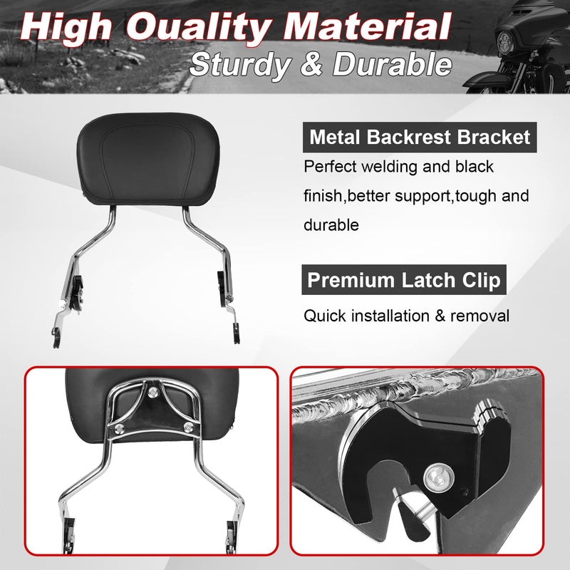 AUFER Detachable Backrest Sissy Bar Upright Passenger Backrest With Back Rest Pad Compatible With For Touring Road King Street Glide Electra Glide Road Glide FLHR FLHX FLHT FLTR 2009-2025ï¼ˆChromeï¼‰ - Image 5